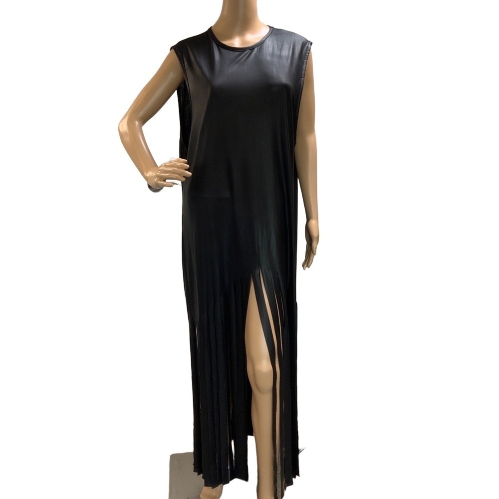 Black Fringe Bottom Sleeveless Maxi Dress Sz 2XL Baddie Aesthetic Whimsical Goth